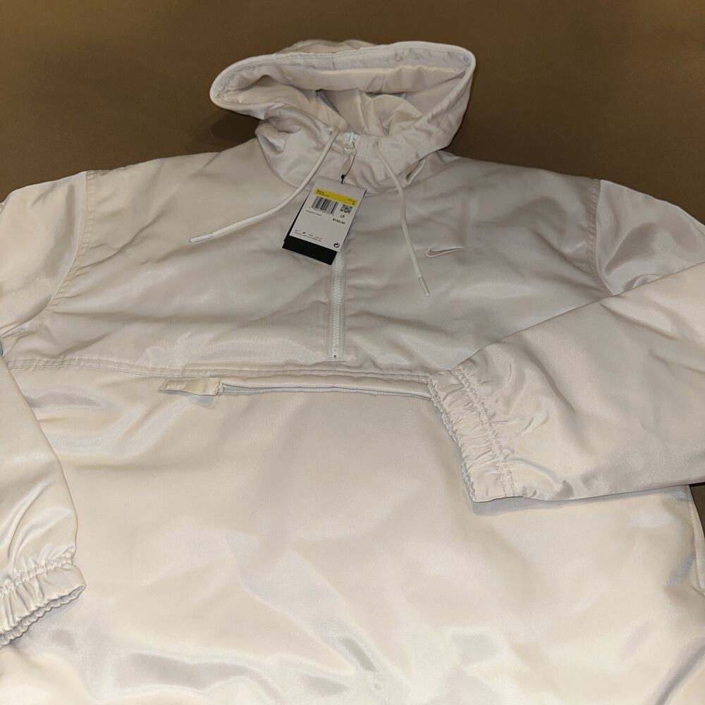 Nike Men's Solo Swoosh Satin Anorak Jacket White DR0839-030 Men’s Small 1/4zip
